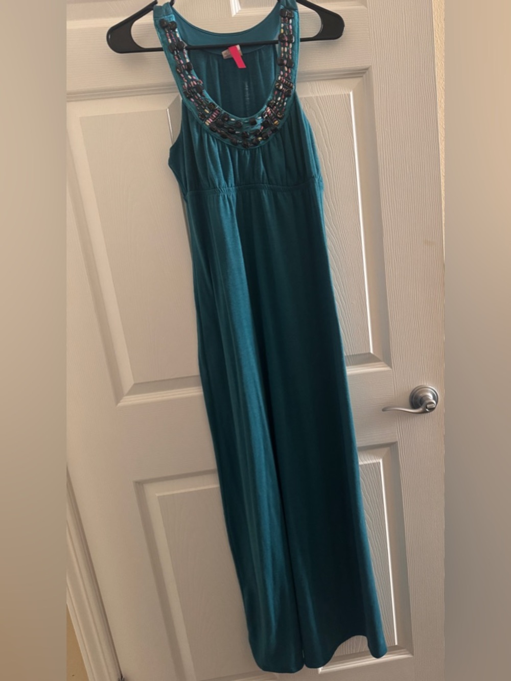 Xhilaration Teal Beaded-Trim Sleeveless Maxi Dress